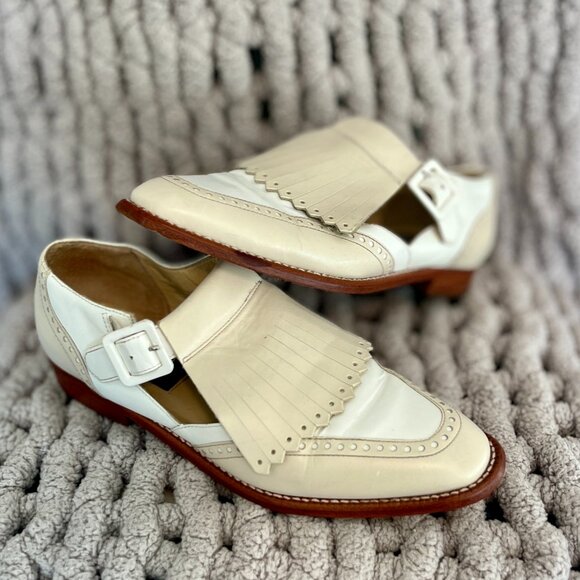 Kenneth Cole Kiltie Monk Strap Leather Loafers Vintage Cream Leather Size 8 - Picture 1 of 16